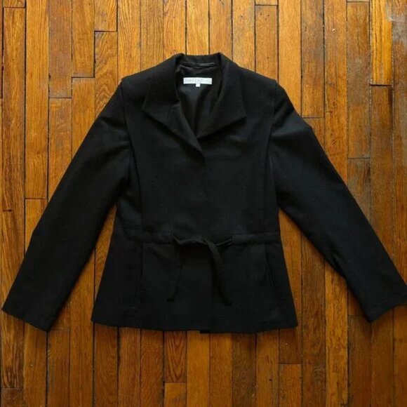 Vintage 2000s Veronique Branquinho Slim Wool Women Black Belt Peacoat Jacket 6 - Picture 1 of 7